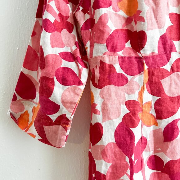 BODEN 100% Linen Floral Orange & Pink Dress with Three Quarter Sleeves SZ 4 Long - Picture 4 of 7